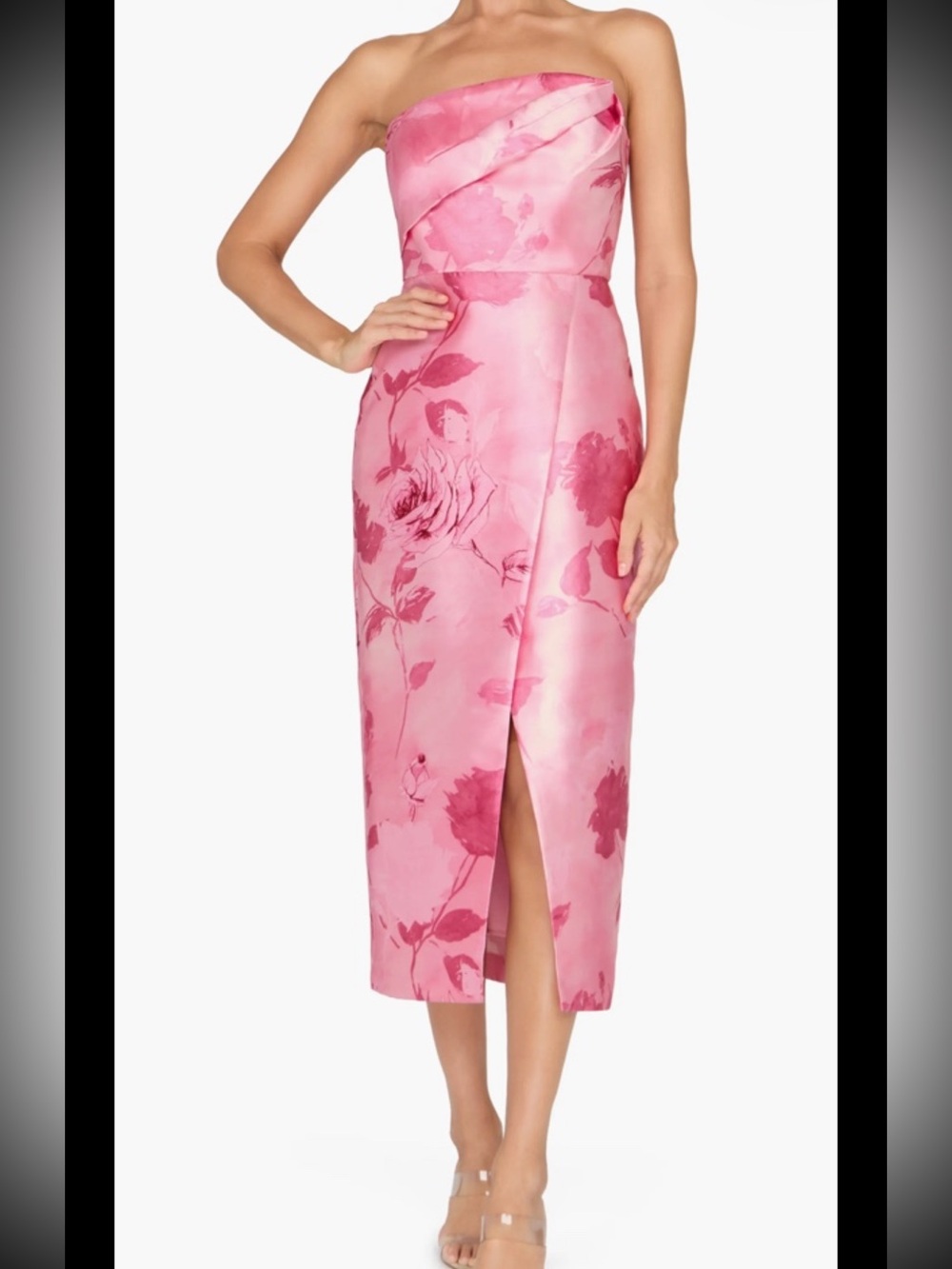 Kay Unger Addison Floral Strapless Sheath Midi Dress,tweed/satin,sz10, NewNoTag